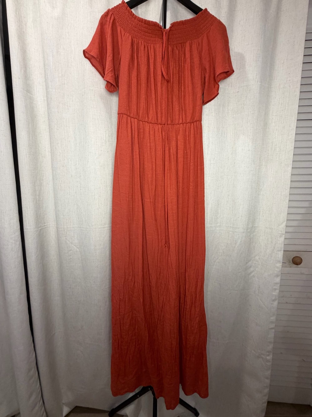 As U Wish Burnt Orange Off-Shoulder Maxi Dress with Waist Tie